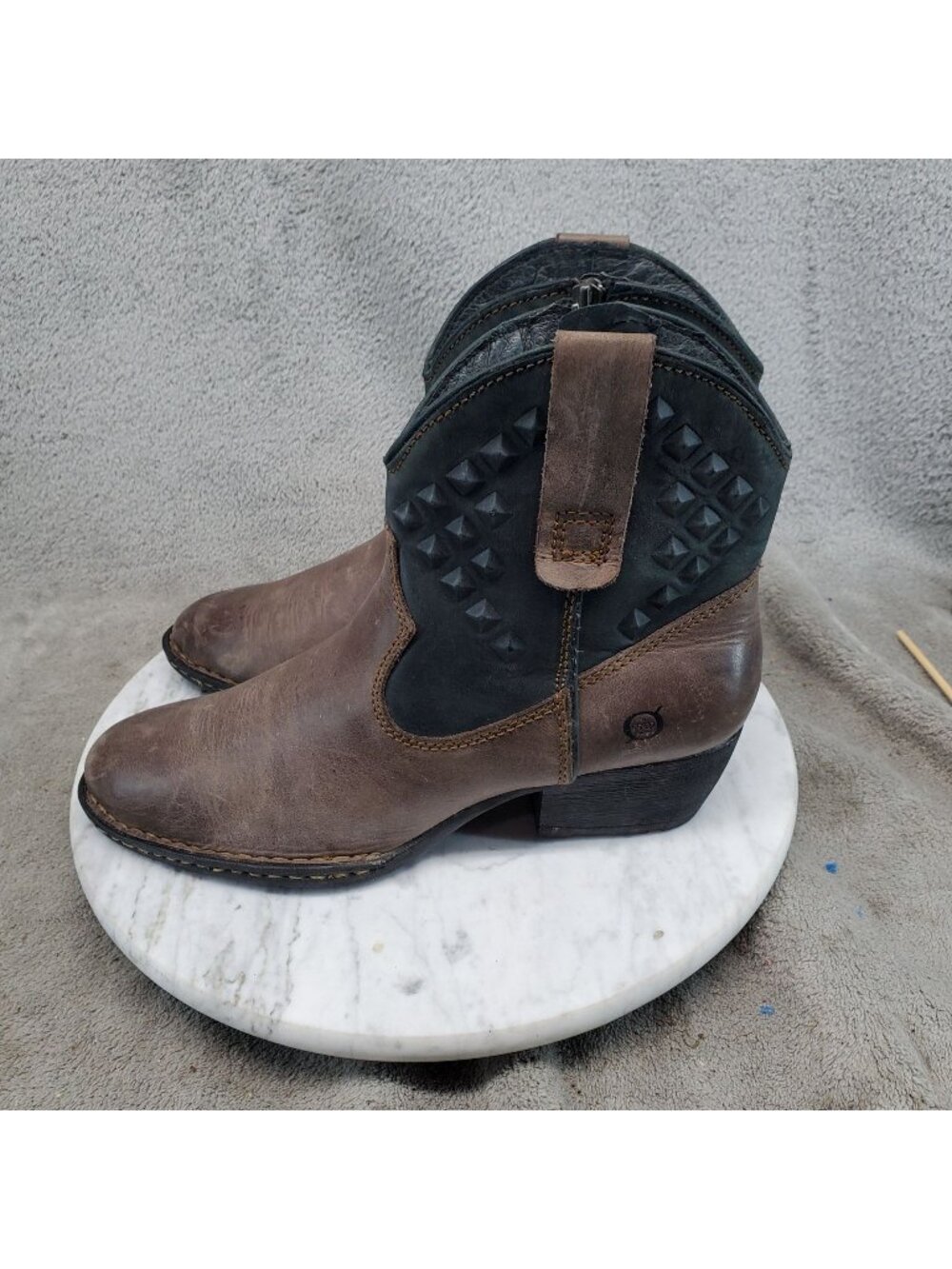 Born Shoes Womens Size 6.5 Jin Brown Black Leather Western Ankle Boots *Read*